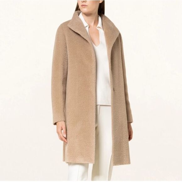 ICONS Cinzia Rocca Fitted Mid Length Coat Women's 12 Lt Camel Wool Blend L/S - Picture 1 of 12